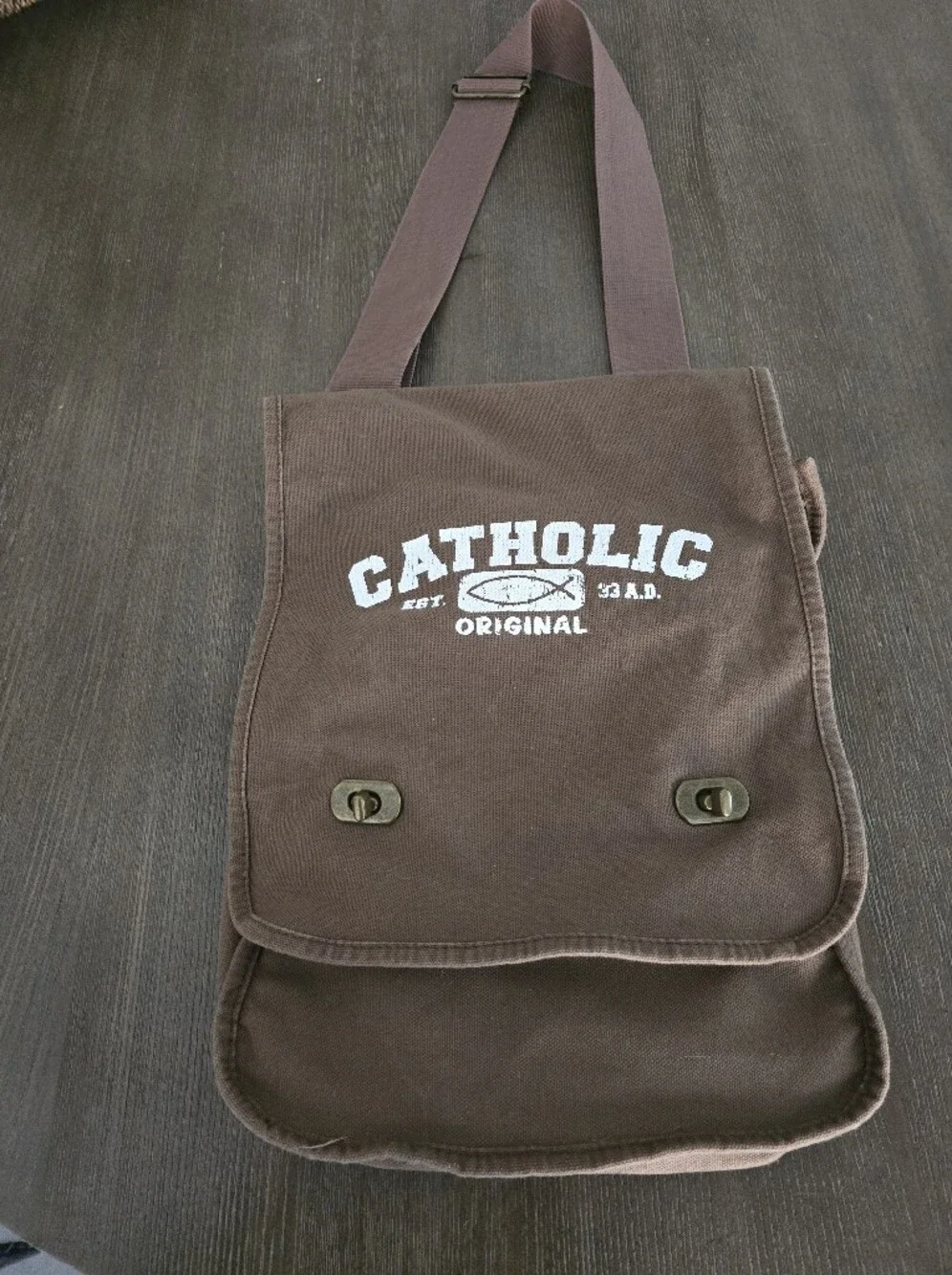 Catholic Original Brown Canvas Messenger Bag